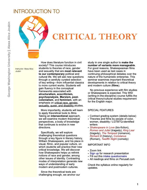 Introduction to Critical Theory Undergraduate Course