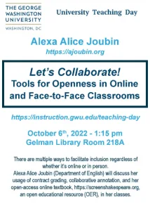 Pedagogical Tools for Inclusiveness and Openness, Alexa Alice Joubin at GWU Teaching Day